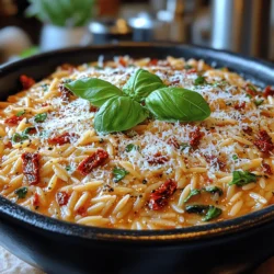 Cooking this creamy sun-dried tomato orzo is a breeze, taking just about 25 minutes from start to finish. Here’s how to whip it up:
