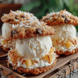 As the temperatures rise and the sun shines brighter, the craving for refreshing treats often leads us to explore delightful frozen desserts. One such indulgence that captures the essence of summer is the Tropical Bliss Frozen Pineapple Ice Cream Sandwiches. This innovative dessert harmoniously combines the vibrant, sunny flavors of fresh pineapple and creamy coconut milk, sandwiched between two delectable chocolate chip cookies. Not only are these ice cream sandwiches a feast for the taste buds, but they are also incredibly easy to prepare, making them an ideal treat for family gatherings, summer parties, or a simple afternoon snack.