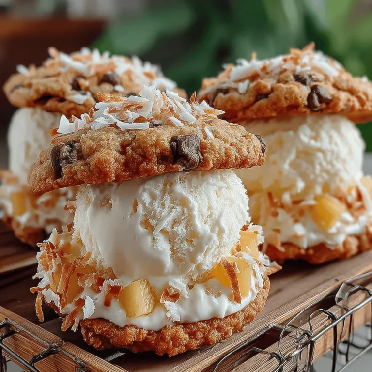 As the temperatures rise and the sun shines brighter, the craving for refreshing treats often leads us to explore delightful frozen desserts. One such indulgence that captures the essence of summer is the Tropical Bliss Frozen Pineapple Ice Cream Sandwiches. This innovative dessert harmoniously combines the vibrant, sunny flavors of fresh pineapple and creamy coconut milk, sandwiched between two delectable chocolate chip cookies. Not only are these ice cream sandwiches a feast for the taste buds, but they are also incredibly easy to prepare, making them an ideal treat for family gatherings, summer parties, or a simple afternoon snack.