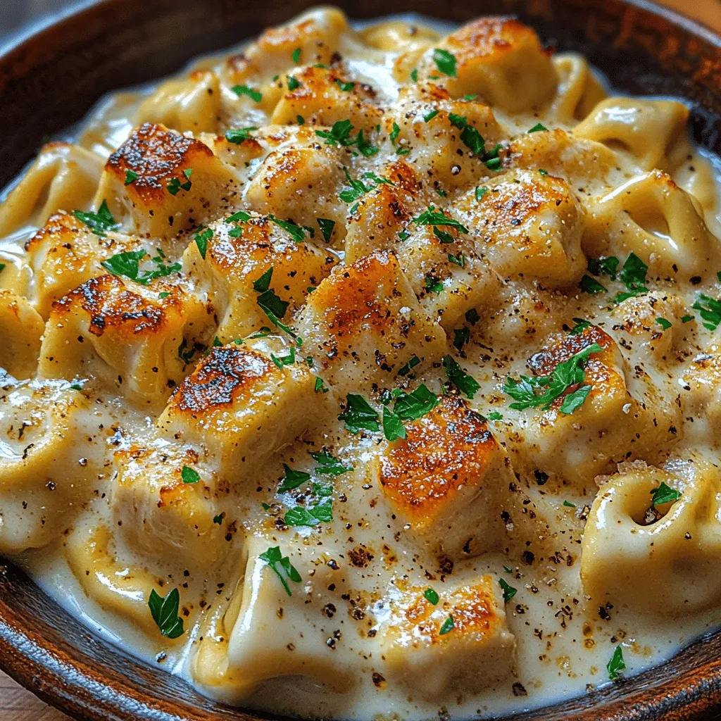 Creamy Chicken Alfredo Tortellini is one of those dishes that effortlessly combines comfort and sophistication. With its luscious, creamy sauce enveloping tender pasta, it is a delightful meal that pleases the palate and warms the heart. This dish is not only a great choice for weeknight dinners but also shines on special occasions when you want to impress family and friends with minimal effort. The balance of flavors and textures in Creamy Chicken Alfredo Tortellini makes it a versatile recipe that can be adapted to suit various dietary preferences or ingredient availabilities.