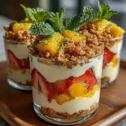 If you're in search of a dessert that tantalizes your taste buds while offering a burst of flavor and texture, look no further than Zesty Tropical Spicy Parfaits. This creative dish is a delightful fusion of creamy Greek yogurt, zesty lime, and a hint of spicy chili, resulting in a dessert that is both refreshing and invigorating. The combination of sweet, spicy, and tangy elements makes these parfaits an exciting treat for any occasion, whether you're hosting a summer gathering or simply indulging in a well-deserved snack.