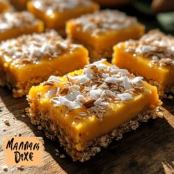 If you're seeking a deliciously refreshing treat that transports your taste buds straight to the tropics, look no further than Tropical Delight No-Bake Mango Coconut Bars. These bars are not only a feast for the senses but also a wholesome snack option that is both satisfying and easy to prepare. The combination of ripe mango and rich coconut creates a vibrant flavor profile that evokes sunny beach days and warm breezes, making them a perfect addition to your snack repertoire, especially during warmer months or whenever you crave a taste of the tropics.