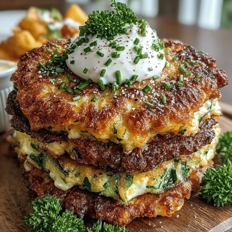 Zucchini fritters are a delightful representation of summer’s bounty, offering a perfect blend of flavors and textures that can elevate any meal. These golden, crispy bites are not only versatile but also incredibly satisfying, making them an ideal choice for an appetizer, side dish, or even a light main course. The star ingredients—fresh zucchini and creamy ricotta cheese—come together to create a dish that is both comforting and refreshing. Whether you’re hosting a dinner party or simply enjoying a casual meal with family, the Zucchini & Ricotta Fritter Stack is sure to impress.
