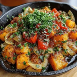 The Sweet Potato & Peach Skillet is a vibrant and wholesome dish that beautifully marries the earthy sweetness of sweet potatoes with the juicy, sun-kissed flavor of ripe peaches. This unique combination not only tantalizes the taste buds but also brings a splash of color to your dining table, making it a feast for both the eyes and the palate. Whether you're looking for a comforting side dish to complement your evening meal or a hearty main course that stands on its own, this skillet recipe offers remarkable versatility.