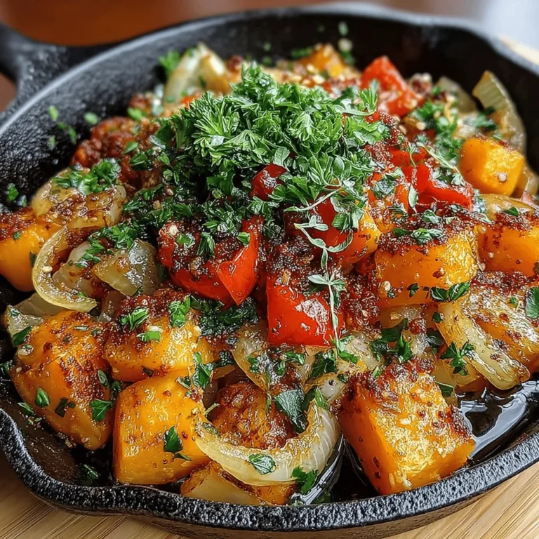 The Sweet Potato & Peach Skillet is a vibrant and wholesome dish that beautifully marries the earthy sweetness of sweet potatoes with the juicy, sun-kissed flavor of ripe peaches. This unique combination not only tantalizes the taste buds but also brings a splash of color to your dining table, making it a feast for both the eyes and the palate. Whether you're looking for a comforting side dish to complement your evening meal or a hearty main course that stands on its own, this skillet recipe offers remarkable versatility.