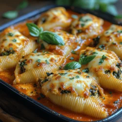 Creamy Spinach Ricotta Shells are a delightful culinary creation that brings together the comforting textures of pasta and the rich flavors of cheese and spinach. This dish is not only visually appealing but also offers a satisfying blend of taste that captivates the palate. The combination of the tender jumbo pasta shells filled with a luscious spinach and ricotta mixture, topped with a savory marinara sauce, creates a perfect balance that makes this dish a favorite among families and food enthusiasts alike.