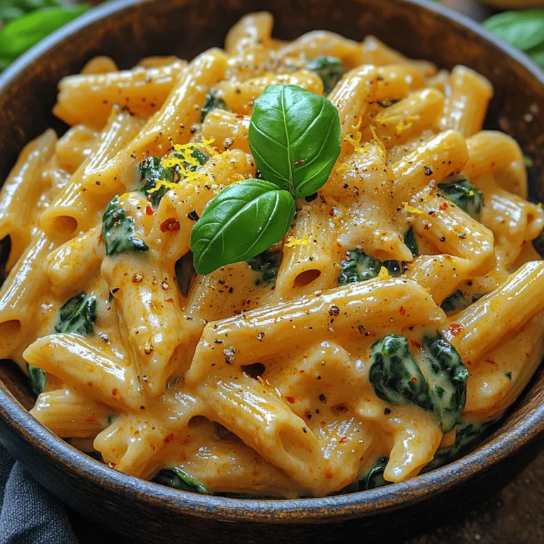 Creamy Garlic Spinach Penne is a delightful dish that perfectly encapsulates the essence of comfort food while delivering a burst of flavor in every bite. This pasta dish is not only rich and satisfying but also boasts a vibrant green hue from the fresh spinach, making it as visually appealing as it is delicious. The combination of creamy sauce, aromatic garlic, and nutrient-rich spinach creates a meal that can please both the palate and the body, making it a favorite among many home cooks.