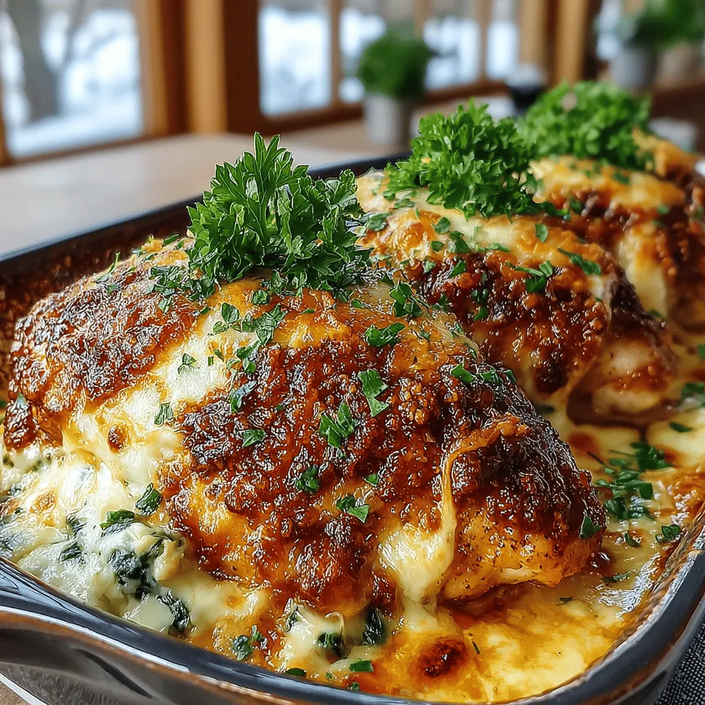 When creating a delicious Cheesy Spinach Artichoke Chicken Bake, one of the most critical steps is to ensure that the chicken is thoroughly covered with the creamy spinach and artichoke mixture. This not only adds flavor but also plays a vital role in moisture retention. When the chicken is completely enveloped, it steams beautifully under the cheese topping, resulting in tender, juicy meat. If the chicken is exposed, it risks drying out during the baking process, leading to an unsatisfactory texture. Therefore, be generous with your creamy mixture, spreading it evenly to ensure every piece of chicken is well-coated.