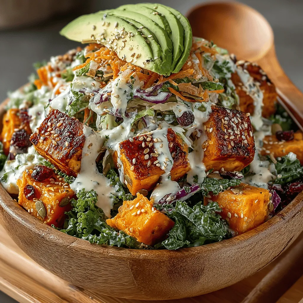 Indulging in a vibrant and nutritious salad can elevate any meal, whether you're looking for a wholesome lunch, a festive side dish for dinner, or a light and refreshing option for meal prep. The Sweet & Crunchy Sweet Potato & Kale Salad with Creamy Tahini Dressing is not just a feast for the eyes but also a powerhouse of flavors and textures. With its colorful array of fresh ingredients, this salad is as appealing to the palate as it is to your health.