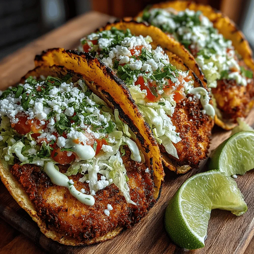 If you're searching for a dish that combines bold flavors, satisfying crunch, and a delightful medley of textures, look no further than Crunchy Fiesta Chicken Tacos. This recipe brings together juicy, marinated chicken thighs coated in a crispy breadcrumb mixture, all nestled in warm tortillas and topped with fresh ingredients. The harmonious blend of spices and the creamy avocado lime sauce create a fiesta of flavors that will tantalize your taste buds and make any gathering a memorable occasion.