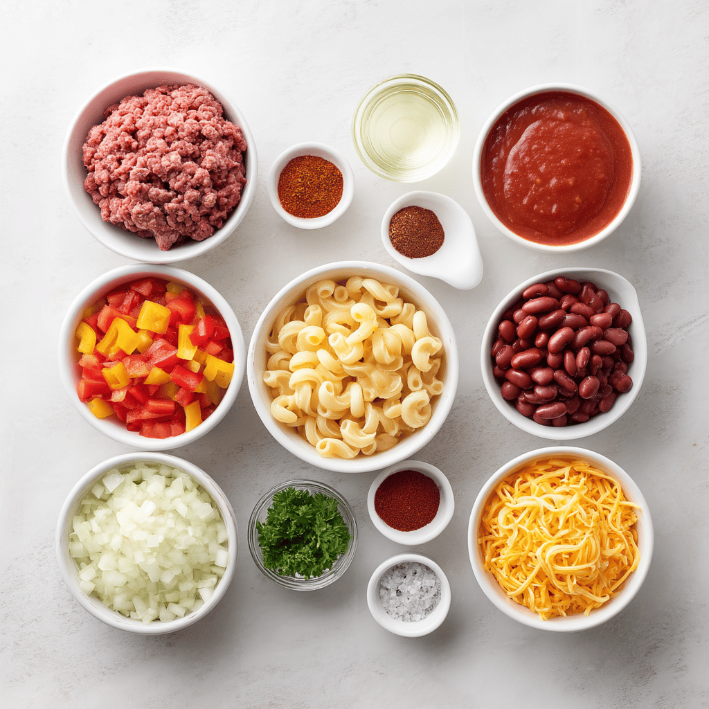 Ingredients for Family-Friendly Slow Cooker Chili Mac and Cheese